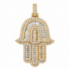 14k Gold Plated 925 Sterling Silver Hamsa Hand Pendant Iced Baguette CZ 3D Charm