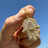 14k Gold Plated 925 Sterling Silver Hamsa Hand Pendant Iced Baguette CZ 3D Charm