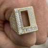 14K Gold Plated 925 Sterling Silver Initial Letter Iced CZ Baguette Ring