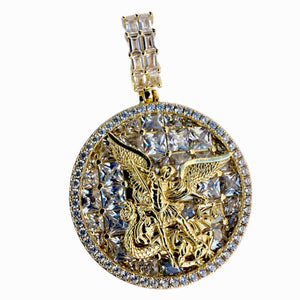 HarlemBling 925 Sterling Silver 14k Gold Plated Pitbull Dog Pendant Iced CZ Necklace Hip Hop Bling