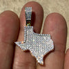14k Gold Plated 925 Sterling Silver Texas State Iced Flooded Out CZ Pendant