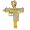 14k Gold Plated 925 Sterling Silver Uzi Gun Pendant Iced Bling Out CZ