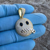 14K Gold Plated 925 Sterling Silver Zipper Mouth Face Emoji Stop Snitching Iced CZ Pendant