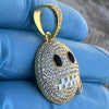 14K Gold Plated 925 Sterling Silver Zipper Mouth Face Emoji Stop Snitching Iced CZ Pendant