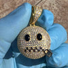 14K Gold Plated 925 Sterling Silver Zipper Mouth Face Emoji Stop Snitching Iced CZ Pendant