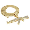 14K Gold Plated AK-47 Gun Rifle Pendant 36" Franco Chain Necklace