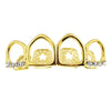 14K Gold Plated All Four Open Face Iced Top Teeth Grillz