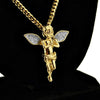 14k Gold Plated Angel Cuban Chain Silver Stardust Wings 30" Necklace