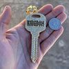 14K Gold Plated Big Key Iced Flooded Out Franco Chain Necklace 36"