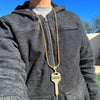 14K Gold Plated Big Key Iced Flooded Out Franco Chain Necklace 36"