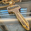 14K Gold Plated Big Key Iced Flooded Out Franco Chain Necklace 36"