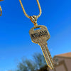 14K Gold Plated Big Key Iced Flooded Out Franco Chain Necklace 36"