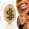 14k Gold Plated Black Dollar Sign Symbol CZ Single Canine Iced Bling Out Grill
