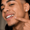 14k Gold Plated Black Dollar Sign Symbol CZ Single Canine Iced Bling Out Grill