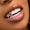 14k Gold Plated Black Dollar Sign Symbol CZ Single Canine Iced Bling Out Grill