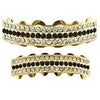 14K Gold Plated Black Iced 3-Row Grillz Set