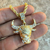 14k Gold Plated Bull Head Rope Chain Necklace 24"