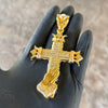14k Gold Plated Cross w/Praying Hands Pendant Iced Bling Out CZ 4"
