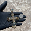 14k Gold Plated Cross w/Praying Hands Pendant Iced Bling Out CZ 4"