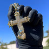 14k Gold Plated Cross w/Praying Hands Pendant Iced Bling Out CZ 4"