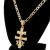 14K Gold Plated Cruz de Caravaca Cadena Necklace Oro Laminado Figaro Chain 24"