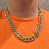 14K Gold Plated Cuban Link Chain Necklace Iced Flooded Out 24" x 15MM