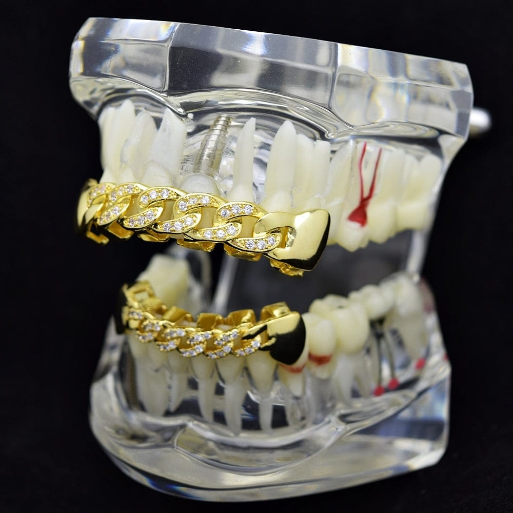 26 Alphabet Initial Grillz - 14K Gold Plated With CZ Iced Teeth, Hip Hop Dental Jewelry