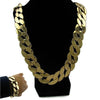 14k Gold Plated Cuban Link Hip Hop Necklace 30" 25mm Chain w/25 mm Bracelet Set