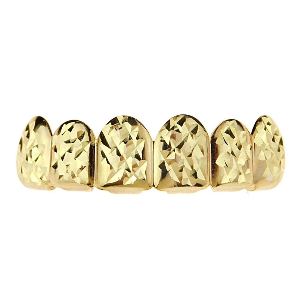 Gold Diamond-Cut Top Teeth Grillz