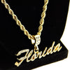 14K Gold Plated Florida Pendant Iced Flooded Out Rope Chain Necklace 24"