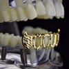 14K Gold Plated Four Open Diamond-Cut Bottom Fang Grillz