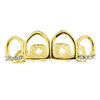 14k Gold Plated Four Open Top Teeth Iced Grillz