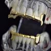 14K Gold Plated Full Vampire Fangs Slim Bar Grillz Set