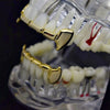 14K Gold Plated Full Vampire Fangs Slim Bar Grillz Set