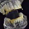 14K Gold Plated Full Vampire Fangs Slim Bar Grillz Set