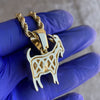 14K Gold Plated Goat w/Red Eyes Iced CZ Pendant Rope Chain 24"