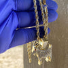 14K Gold Plated Goat w/Red Eyes Iced CZ Pendant Rope Chain 24"