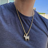 14K Gold Plated Goat w/Red Eyes Iced CZ Pendant Rope Chain 24"