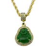 14k Gold Plated Green Buddha Rope Chain Necklace 24"