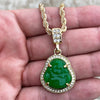 14k Gold Plated Green Buddha Rope Chain Necklace 24"
