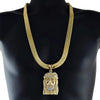 14K Gold Plated  Herringbone Chain 14MM 30" w/Jesus Head Pendant