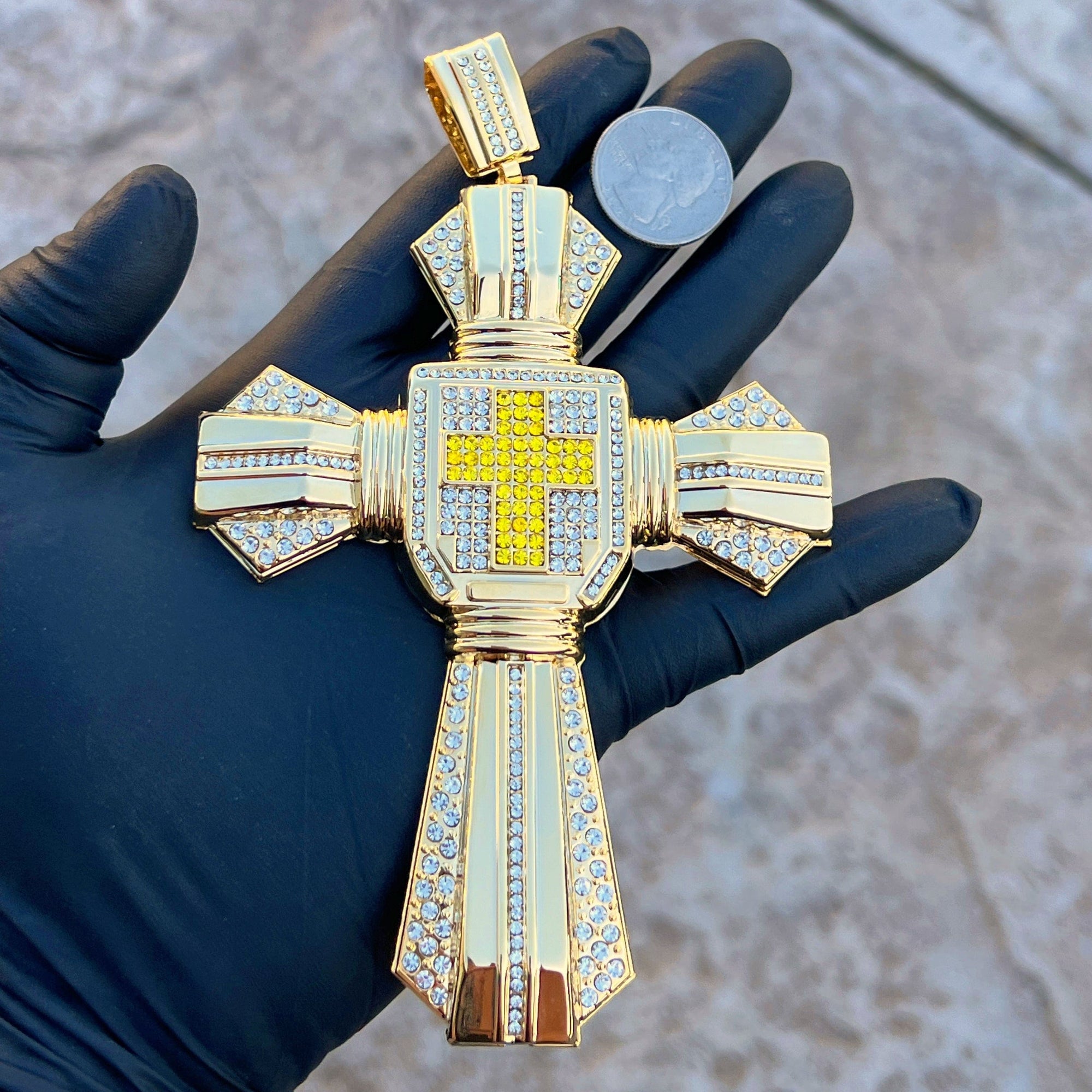 14k Gold Plain Cross Pendant Iced Out Pendant Solid 14K Yellow