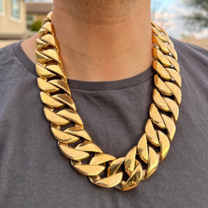 Block Gold Chain 14K Gold Plated Huge Cuban Chain 316L Stainless Steel 30MM 24