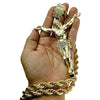 14K Gold Plated Huge Jesus Body 4.5" Pendant Rope Chain Necklace 30"