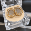 14K Gold Plated Huge Round Circle Glitter Pave Earrings 18MM