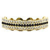 14K Gold Plated Iced Black Three Rows Top Teeth Grillz