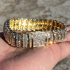 14K Gold Plated Iced Dome Flooded Out Bracelet Simulated CZ 8.5"