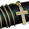 14k Gold Plated Iced Micro Curved Cross Rope Chain 24"