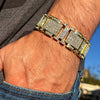 14K Gold Plated Iced Square Links Bling Out Bracelet 8" x 23MM Thick