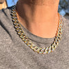 14K Gold Plated Iridescent Cuban Link Chain Necklace Iced Baguettes 14MM 20"